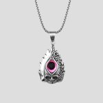 پلاک و گردنبند استیل اسکلتی طرح چشم سرخابی مدل Fire Skull کد Njd-645d3