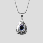 پلاک و گردنبند استیل اسکلتی طرح چشم بنفش مدل Fire Skull کد Njd-645d4