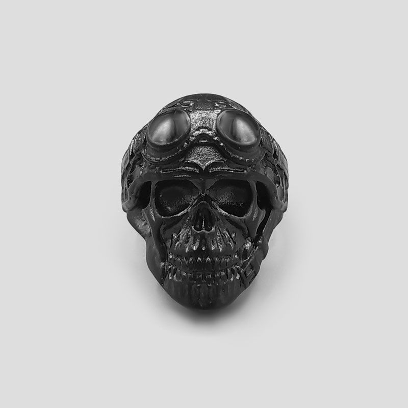 Black Biker (1) انگشتر طرح جمجمه موتورسوار مشکی مدل Biker کد Vns064 - Image 1