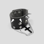 دستبند چرمی اسپایک‌دار (۱.۳ سانتیمتری) زنجیردار طرح صلیب کد Njd-945d2 - Image 2