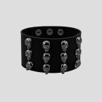 دستبند چرمی اسکلتی مدل 3Line Skulls کد Njd-105d2