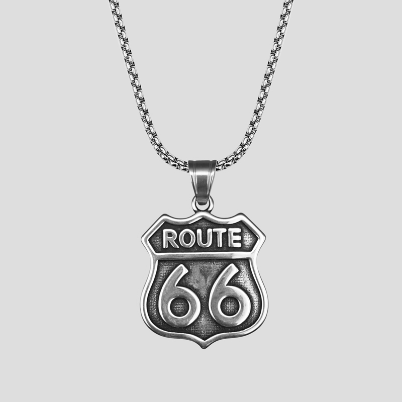 40077- گردنبند استیل مدل Route 66 (1) پلاک و گردنبند استیل مدل Route 66 کد Njd-070d1 - Image 1
