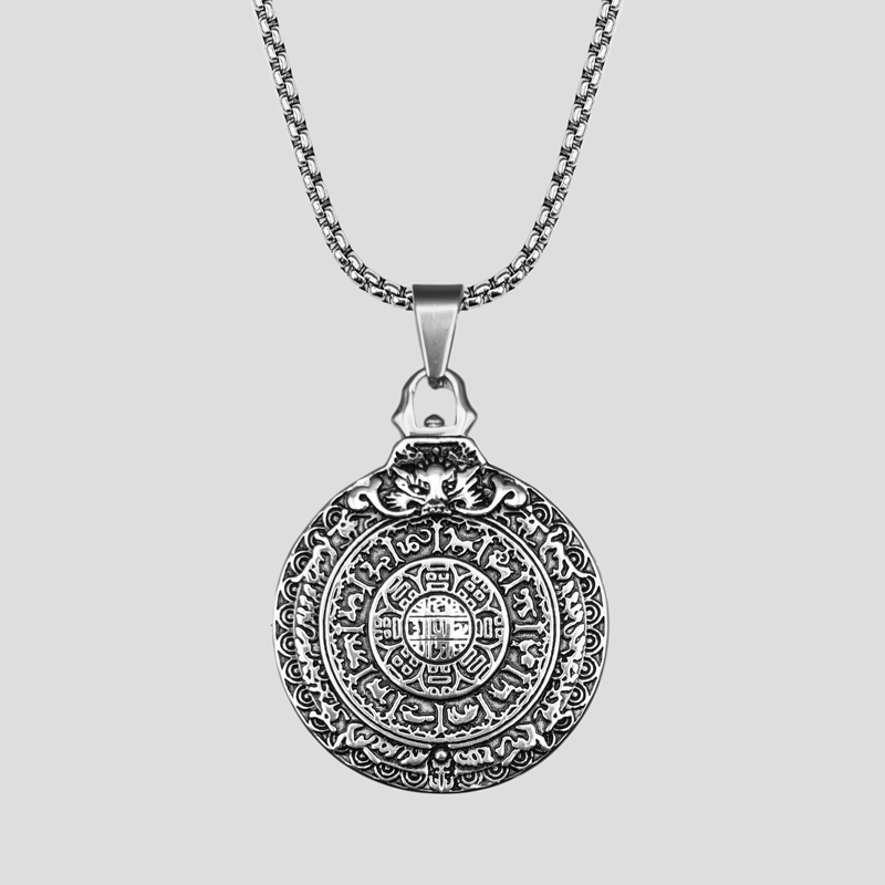 40196- گردنبند دوطرفه استیل تبتی طرح چرخ زندگی (1) پلاک و گردنبند دوطرفه استیل تبتی طرح چرخ زندگی کد Njd-100d4 - Image 1