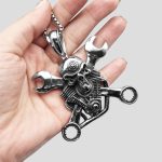 پلاک و گردنبند اسکلتی هارلی دیویدسون طرح جمجمه و آچار کد Njd-435d3 - Image 3