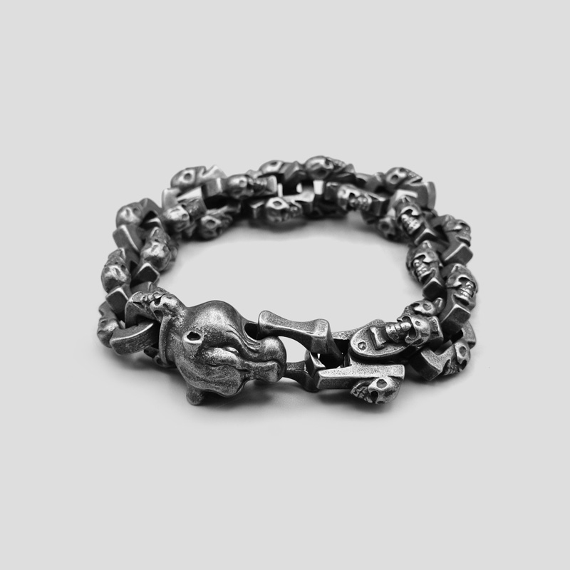 43986- دستبند اسکلتی استیل مدل Tiger & Skulls (1) دستبند اسکلتی استیل مدل Tiger & Skulls کد Njd-744d2 - Image 1