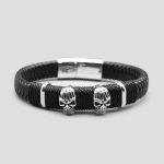 دستبند چرمی اسکلتی مدل Two Skulls کد Moe-346d4 - Image 2