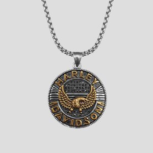 پلاک و گردنبند استیل هارلی دیویدسون مدل Golden Eagle کد Fsi-525d4