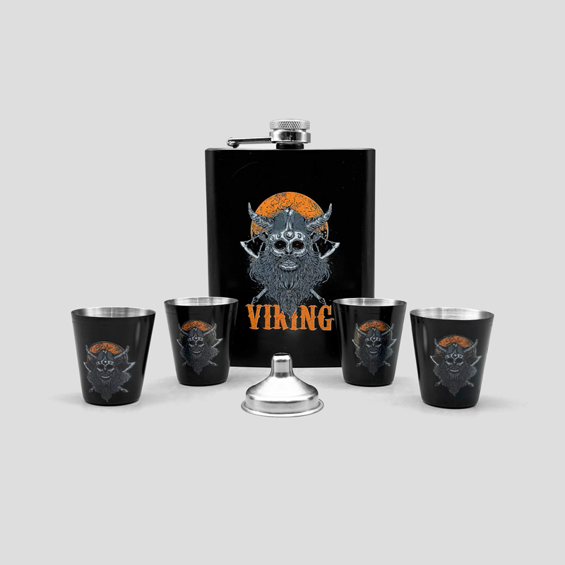 47458- ست قمقمه کتابی جیبی و شات اسکلتی مدل Viking (1) ست قمقمه کتابی جیبی و شات اسکلتی مدل Viking کد Psg-129d12 - Image 1