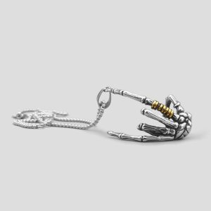 پلاک و گردنبند دست اسکلت مدل Rock Hand کد Njd-874d3