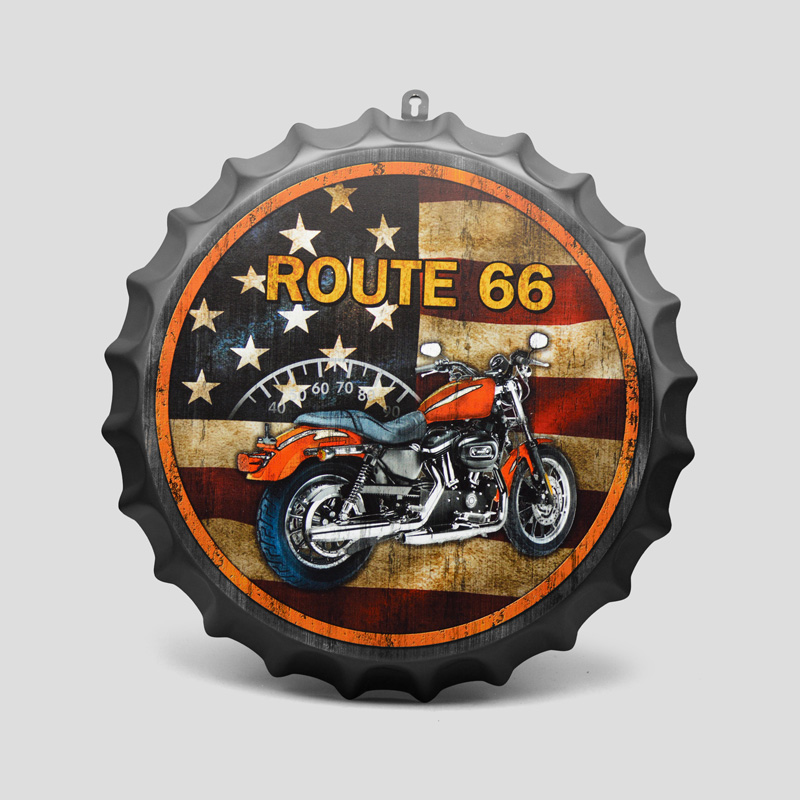 50393- تابلو فلزی طرح موتورسیکلت مدل Route 66 (1) تابلو فلزی طرح موتورسیکلت مدل Route 66 کد Njd-397d3 - Image 1