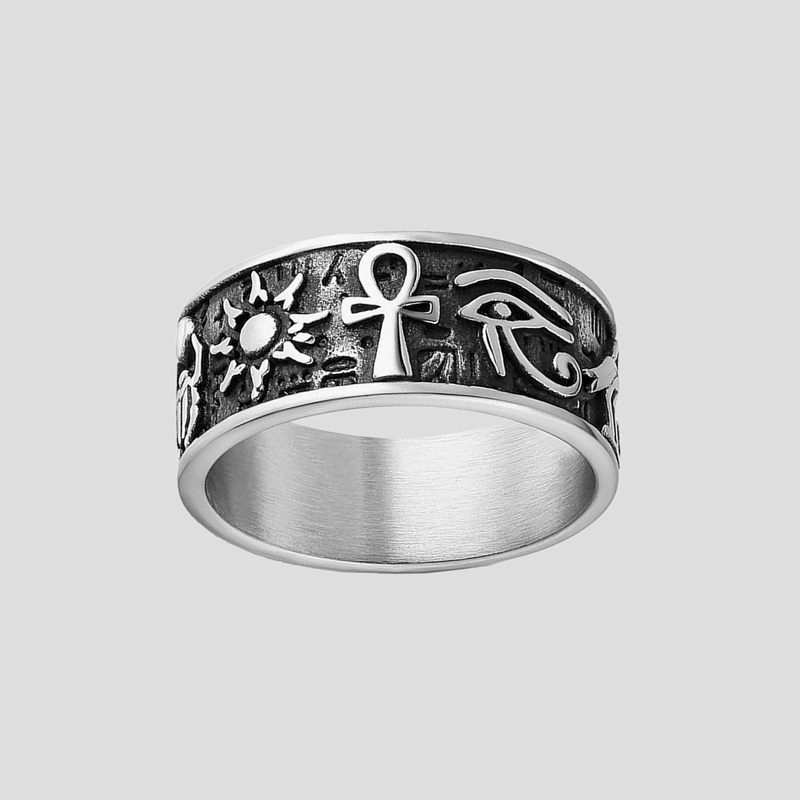 52974- انگشتر استیل نمادهای مصر باستان مدل Egyptian Symbols (1) حلقه طرح مصر باستان مدل Egyptian Symbols کد Njd-181 - Image 1