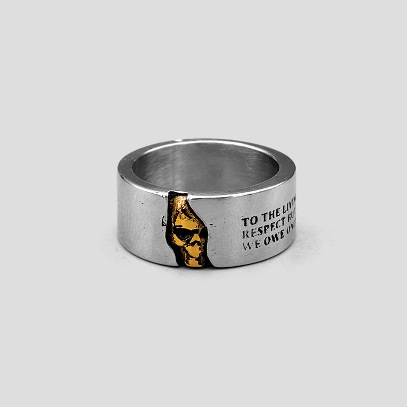 52994- حلقه استیل اسکلت طرح جمجمه طلایی مدل Respect or Truth (1) حلقه طرح جمجمه طلایی مدل Respect or Truth کد Njd-181 - Image 1