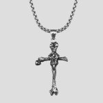 پلاک و گردنبند استیل  صلیب اسکلتی مدل Crow Skull کد Njd-204H0131