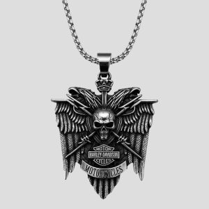 پلاک و گردنبند استیل اسکلتی مدل Harley Davidson کد Njd-26E0591