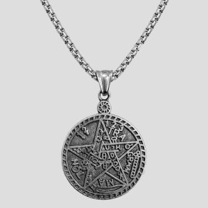 پلاک و گردنبند استیل طرح پنتاگرام مدل Seal of solomon کد Njd-26E0476