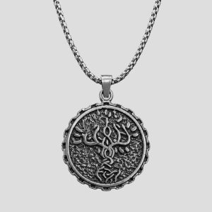 پلاک و گردنبند دو رو استیل طرح درخت گاندور مدل Helm of Awl کد Njd-26E0471
