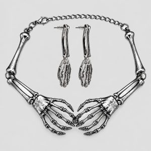 ست گردنبند و گوشواره استیل دست اسکلتی طرح عشق جاودان کد ICH-26F0656